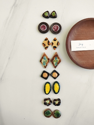 038手作陶瓷耳饰手绘复古女森系清新手工饰品耳钉