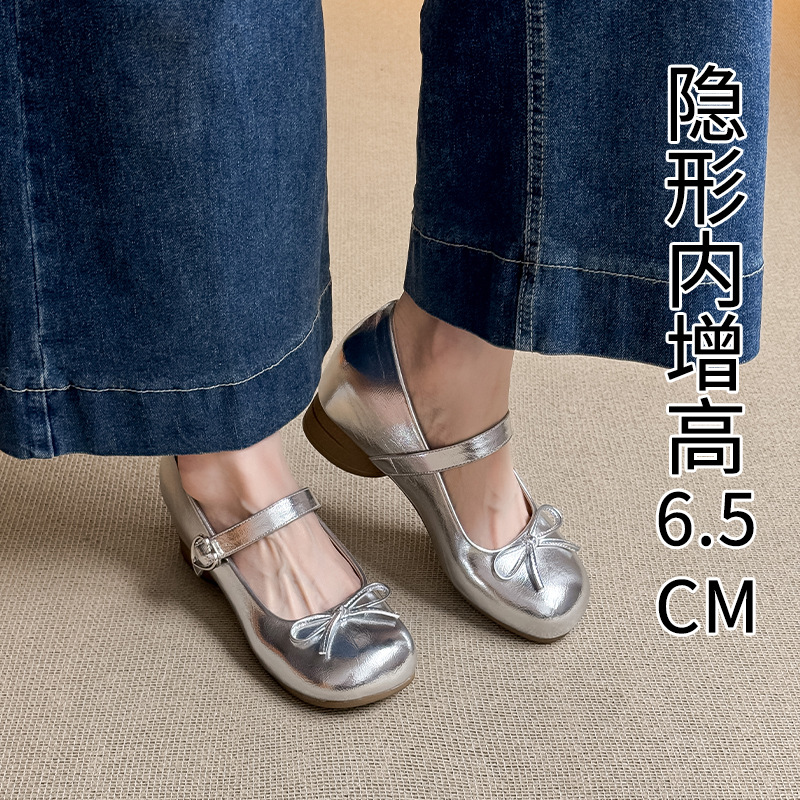 内增高蝴蝶结芭蕾粗跟玛丽珍鞋