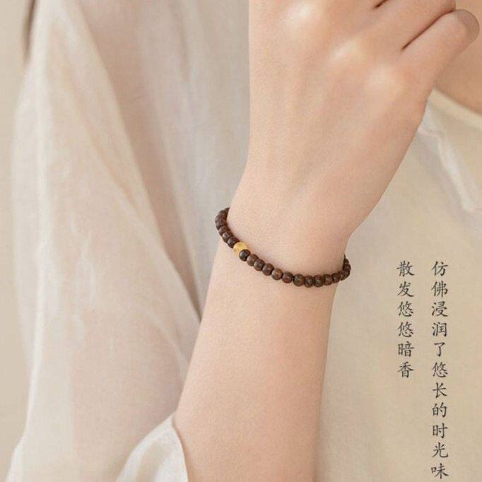 手串金丝佛珠单圈檀木质念珠盘玩手链女生情侣风民族简约文玩