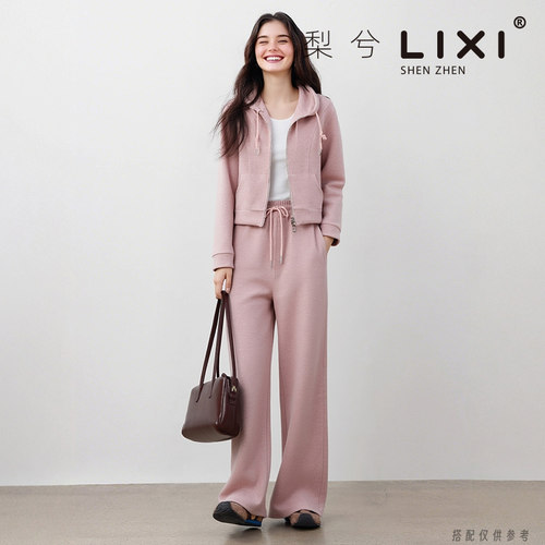 专柜同款冬季厚款磨毛料连帽长袖卫衣阔腿长裤时尚休闲套装两件套