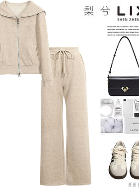 专柜同款冬季运动套装加厚磨毛保暖卫衣长裤两件套韩版时尚套裤