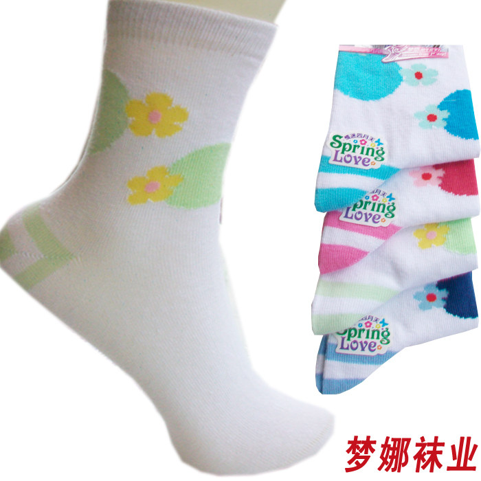 梦娜女短薄棉袜提花花袜子纯棉短袜学生袜精梳棉袜薄款10双免邮