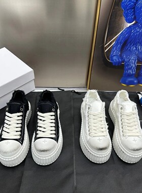 SMF新款厚底增高纯手工做旧破坏感脏脏鞋帆布鞋饼干鞋女