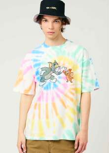 日本小潮牌艺术家联名tom宽松纯棉扎染短袖T恤男女同款情侣有袖标