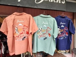 日本大牌睡三花猫刺绣仿丝绸短袖衬衫10000+日币标牌齐