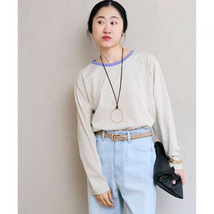 日本le blanc宽松撞色边设计纯棉长袖 圆领T恤 文艺气质 coeur