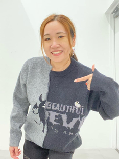 情侣装 日本潮牌bs豆圆领长袖 不对称设计圆领套头毛衣针织男女同款