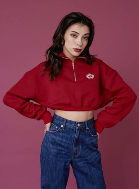 日本evris短款徽章刺绣logo半拉链卫衣杂志接载8000+日币辣妹等