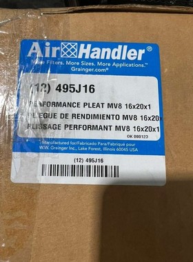 AIR HANDLER 495J16 PK 12 百褶空气过滤器,16x20x1,MERV 8 - 现