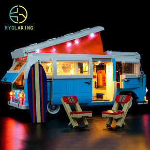 KY可匀乐高10279大众T2野营房车防尘盒罩复古怀旧亚克力展示盒灯