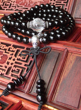 佛珠天然高档水晶手链男女黑玉髓