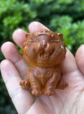天然崖柏木雕刻小萌虎可爱生肖虎创意文玩手把件桌面摆件家居饰品