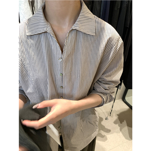 2025新款 秋 显瘦气质女士老钱风法式 独特精致小上衣冷淡系条纹衬衫
