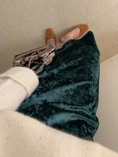 2024秋冬季新款加厚中长款糖霜冰花金丝绒后开叉一步裙半身裙子女