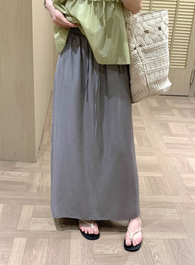 2026新款百搭垂感显瘦抽绳中长款慵懒松弛灰色后开叉半身裙子女夏