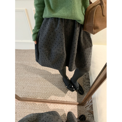 波点灰色毛呢花苞半身裙子女士