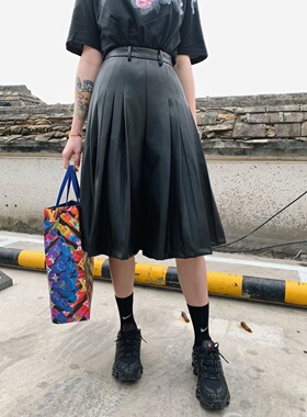 【CMOD】气质款仿羊皮百褶裙柔软细腻裤高腰a字裙中长款