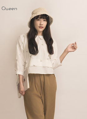 DoisQueen彩后台北娃娃领上衣女夏t恤甜美小个子绣花刺绣小清新