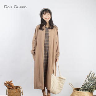DoisQueen彩后台北素面排扣棉麻长版衬衫连衣裙气质森林系休闲