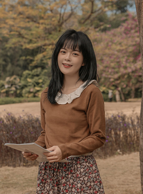 DoisQueen彩后台北荷叶边打底衫女内搭棉衣新款秋冬洋气森女日系