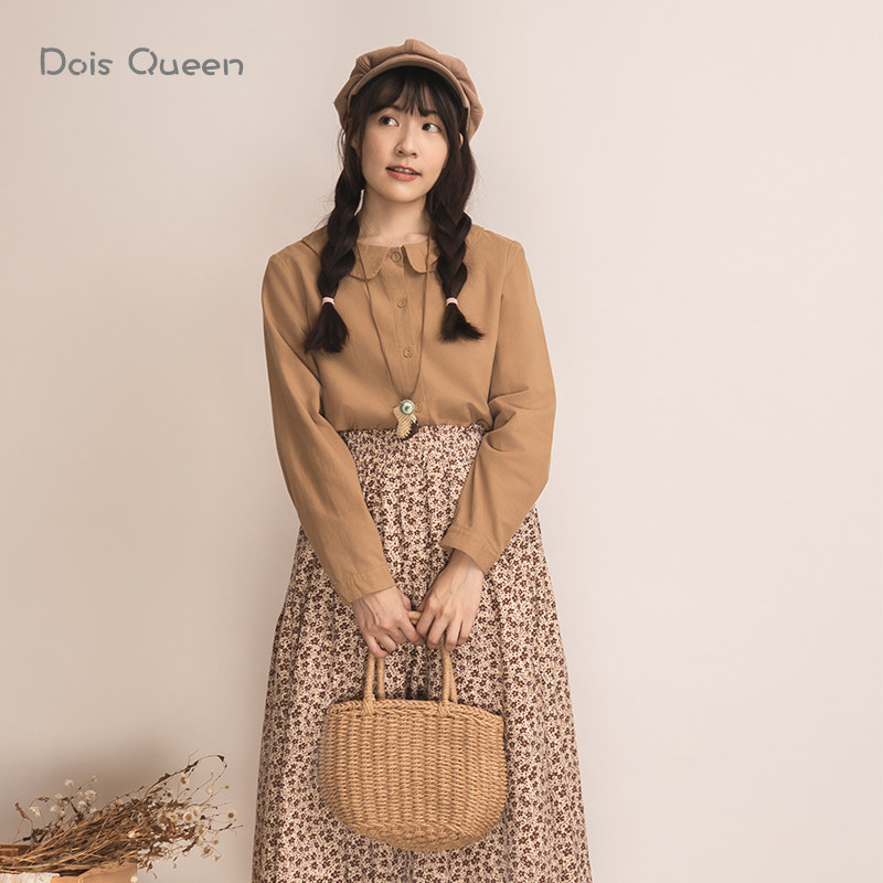 DoisQueen彩后台北娃娃领长袖纯棉上衣女秋冬衬衫森系日系小众