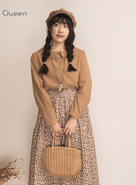 DoisQueen彩后台北娃娃领长袖纯棉上衣女秋冬衬衫森系日系小众