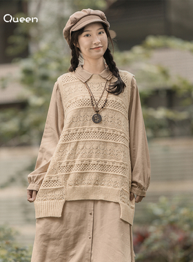 DoisQueen彩后台北套头羊毛鹅黄色毛背心纯色甜美别致宫廷感森女