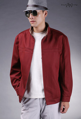 一折！！品牌男装 送爸爸送岳父中老年人秋冬热卖暗红色夹克外套