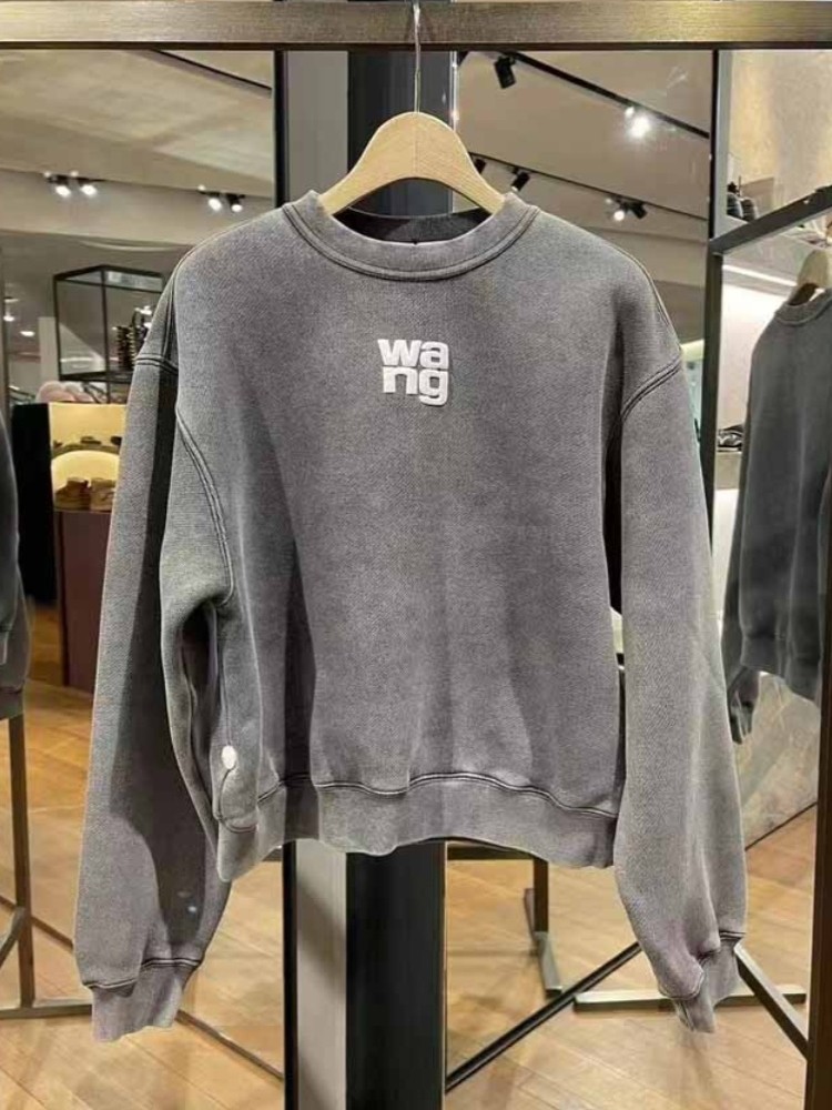 ALEXANDER-BIRD 여성용 워싱 블랙 및 그레이 올드 캐주얼 스포츠 슈트 킹 레터 패션 스웨트셔츠 및 스웨트팬츠