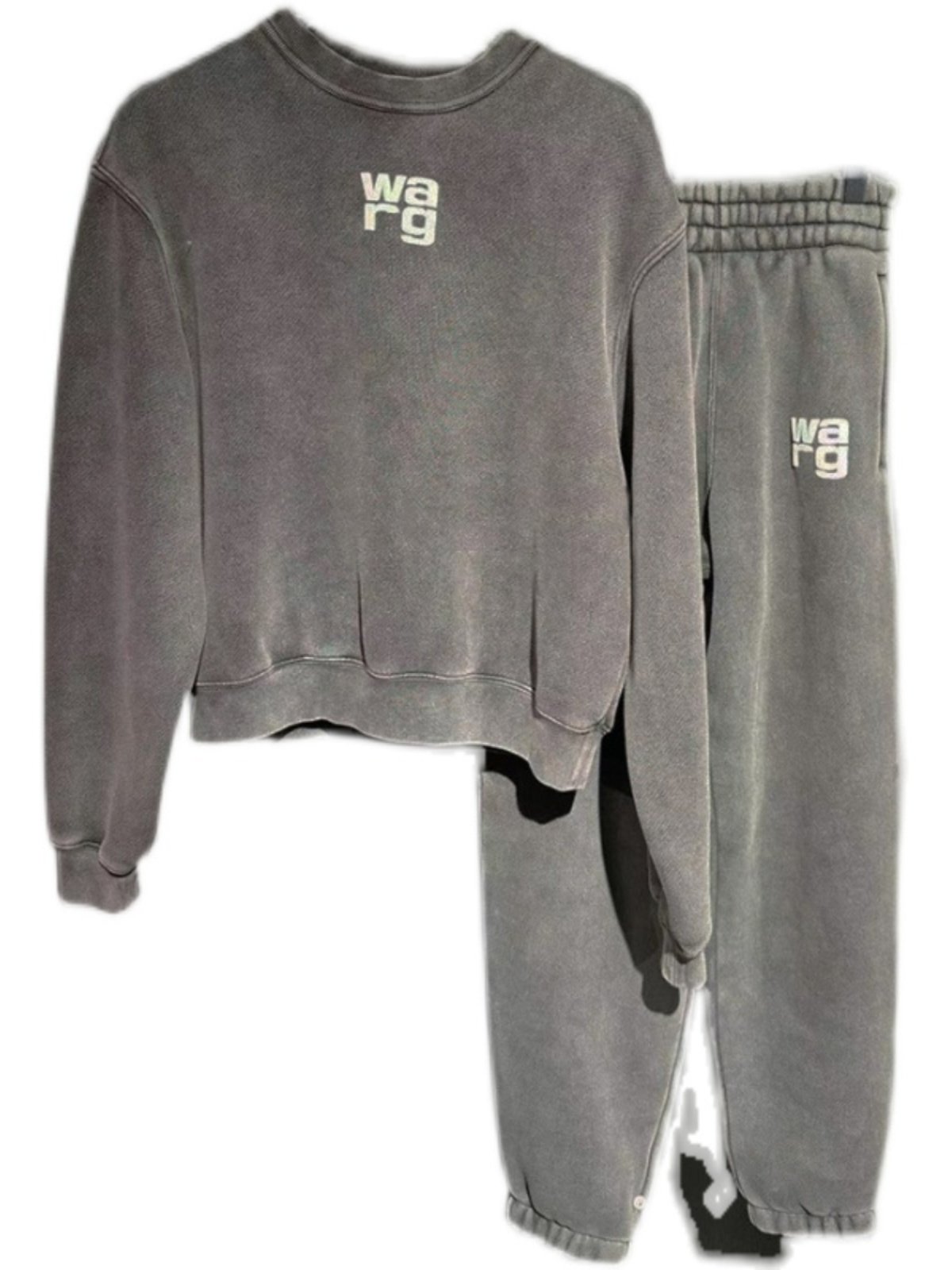 ALEXANDER-BIRD 여성용 워싱 블랙 및 그레이 올드 캐주얼 스포츠 슈트 킹 레터 패션 스웨트셔츠 및 스웨트팬츠