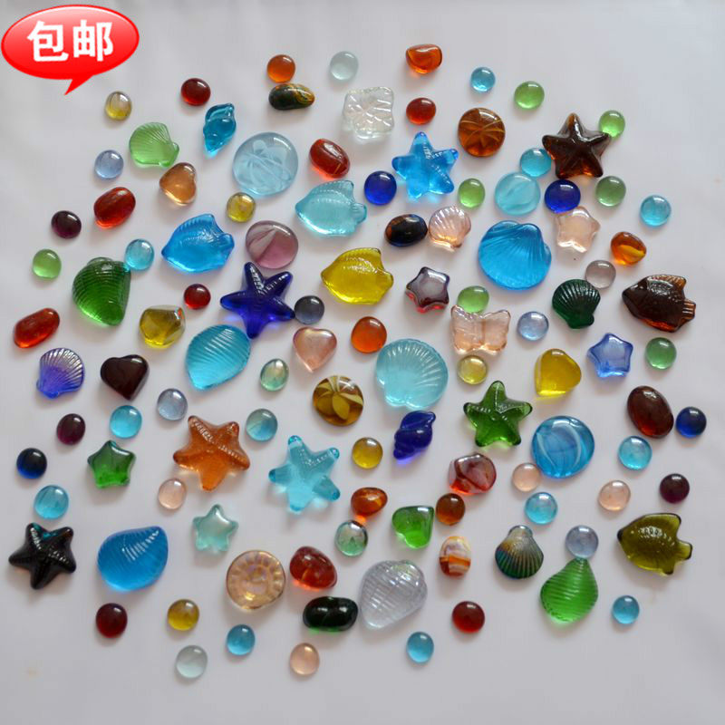 包邮彩色各种形状混搭玻璃石玻璃扁珠鱼缸造景水族箱阳台地台家装