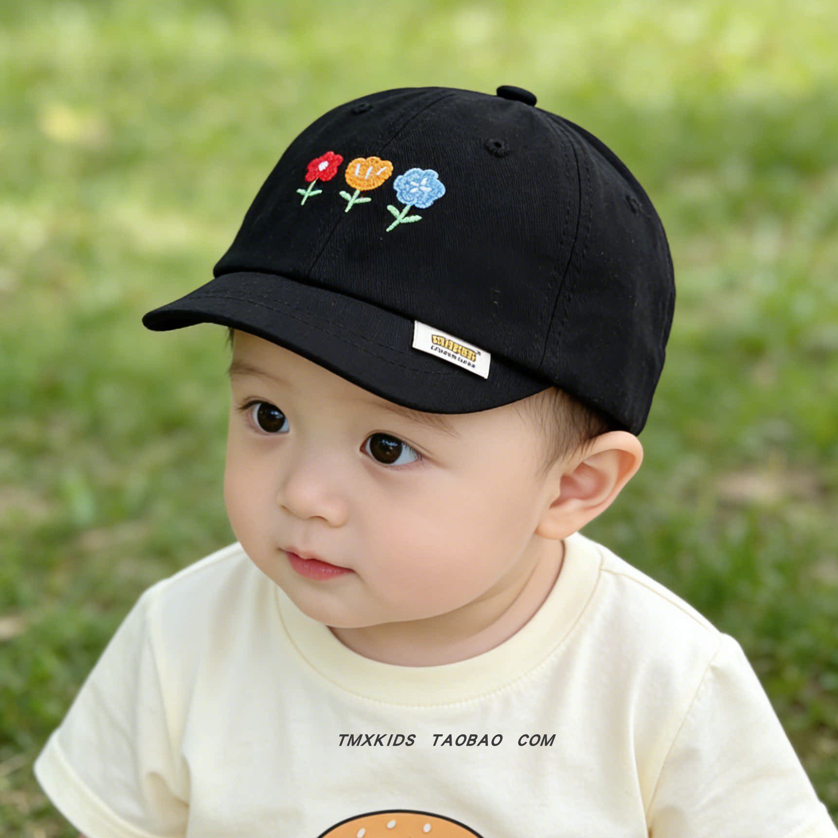 婴儿棒球帽春秋季简约花朵刺绣鸭舌帽男女宝宝防晒遮阳外出帽可爱