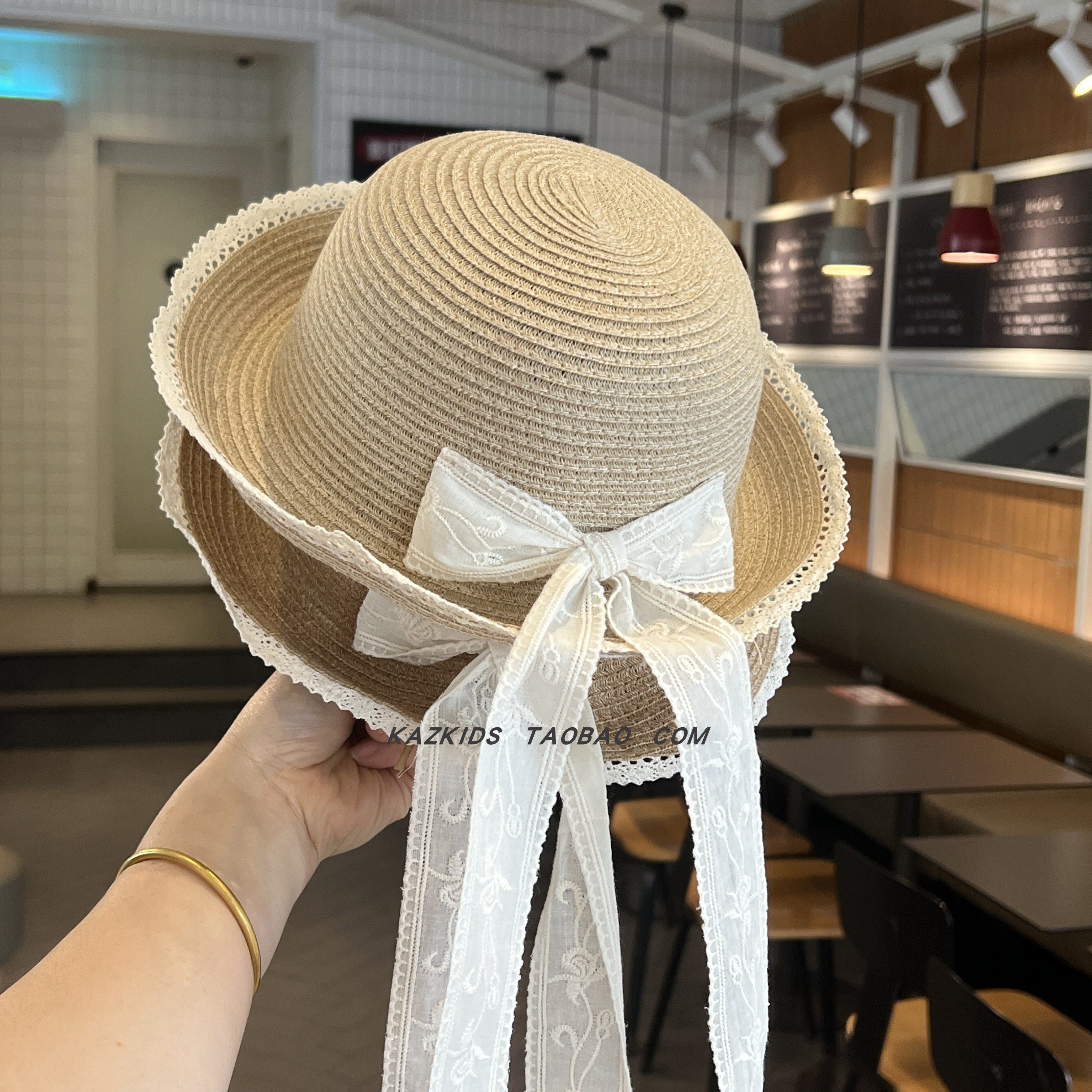 宝宝帽子春夏款草帽日系圆顶蝴蝶结公主帽儿童出游遮阳帽防晒帽韩