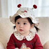 婴儿帽子春秋女童蘑菇田园渔夫帽可爱小碎花超萌宝宝遮阳防晒盆帽