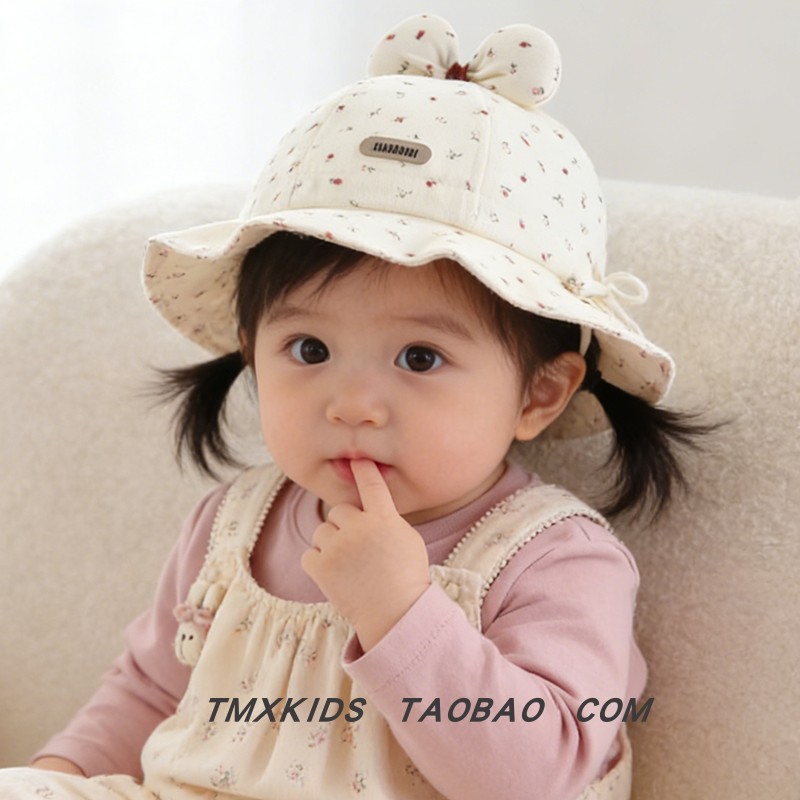 婴儿渔夫帽春秋薄款女宝宝可爱超萌遮阳防晒盆帽甜美碎花蝴蝶结帽,童装/婴儿装/亲子装,帽子,淘宝优惠券,粉丝福利购,淘宝优惠卷