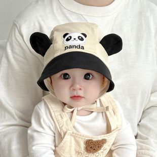 婴儿帽子春秋款可爱超萌卡通洋气熊猫鸭舌护耳帽男女宝男宝包头帽