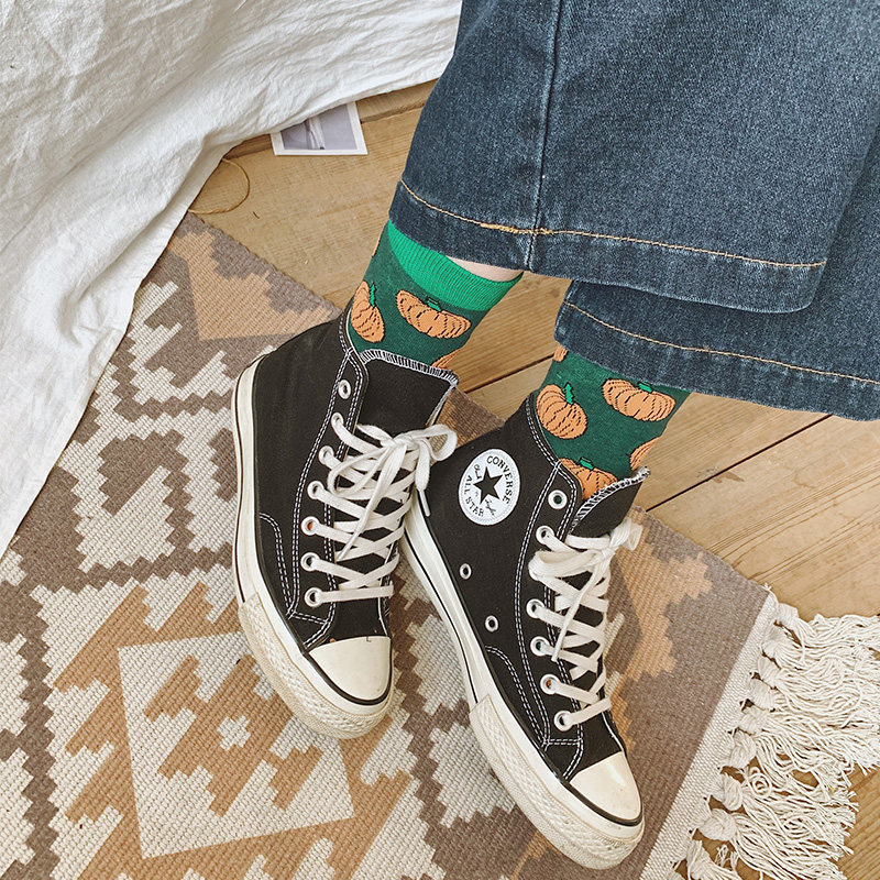 春季韩国韩版ins风搞怪卡通女长袜 欧美创意个性水果提花中筒棉袜