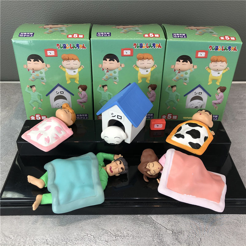 动漫5款睡觉蜡笔小新 原野一家小队 手办公仔盒装