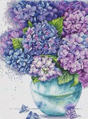梦公园DMC线十字绣自配套件 紫色绣球花瓶 DMC新号14CT客厅装饰画