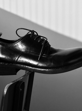 缝制 昱谷®先生四季手工Derby 中古水洗小牛皮 通勤商务休闲皮鞋