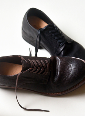 新 昱谷®水洗山脉纹马皮鞋 Derby小尖头时髦 山本手作中古德比鞋