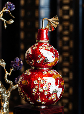 【本尼家】新中式珐琅彩手工艺合金仙鹤葫芦创意家居装饰摆件