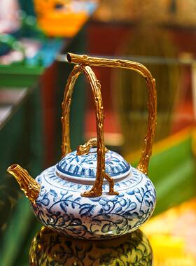 中式陶瓷手绘青花福寿康宁装饰