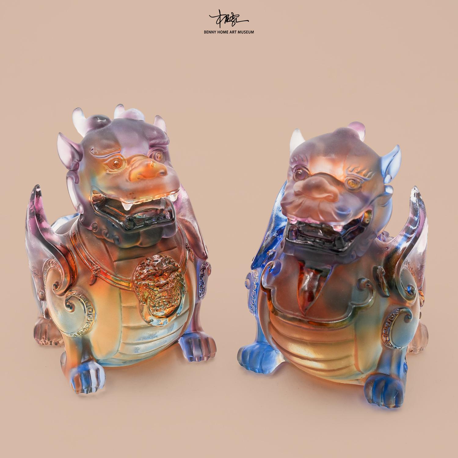 【本尼家】LL63非遗好物琉璃貔貅一对客厅桌面装饰开业招财摆件