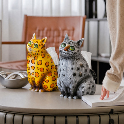 【本尼家】创意手绘手工动物猫咪纸巾盒摆件装饰品精致网红