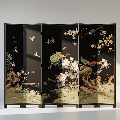 【本尼家】TS967新中式轻奢客厅玄关隔断花鸟屏风182*40cm*6片