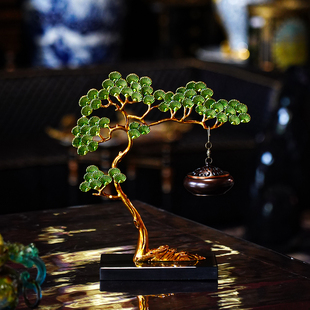 【本尼家】新中式禅意摆件珐琅彩迎客松吊式香炉书房玄关装饰摆件