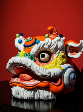 【本尼家】AM70非遗手工石湾陶瓷大狮头国潮文化醒狮装饰玄关摆件