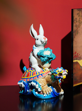 【本尼家】非遗手工彩釉交趾陶百财归来兔陶瓷桌面装饰玄关摆件