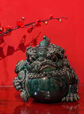 【本尼家】AM93非遗手工石湾陶瓷如意金蟾博古架摆设玄关摆件